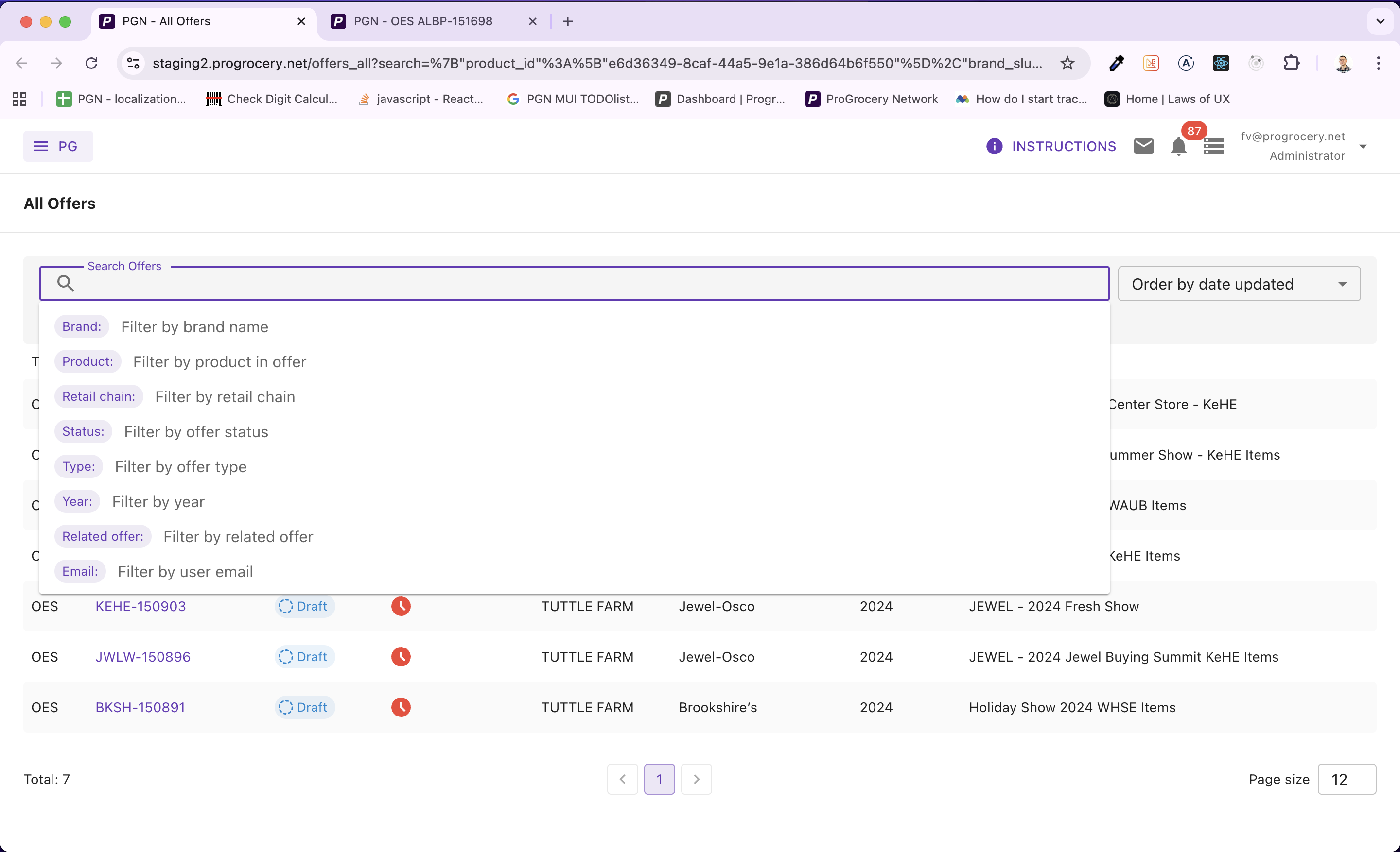 Users can pick from a wide range of filter attributes — brands, products, statuses, vendors, and more.