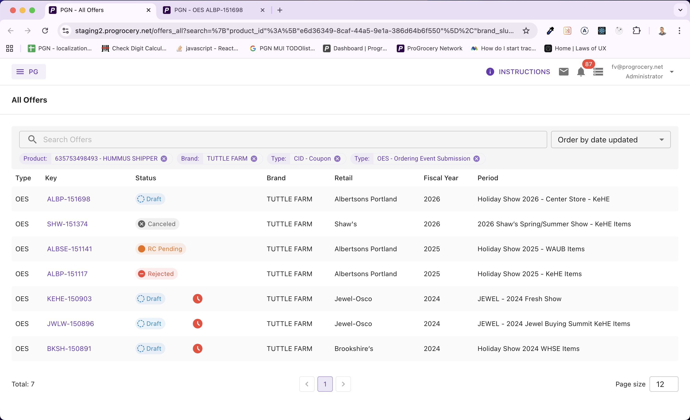 Applied filters render as removable chips, showing human-readable labels rather than raw IDs.